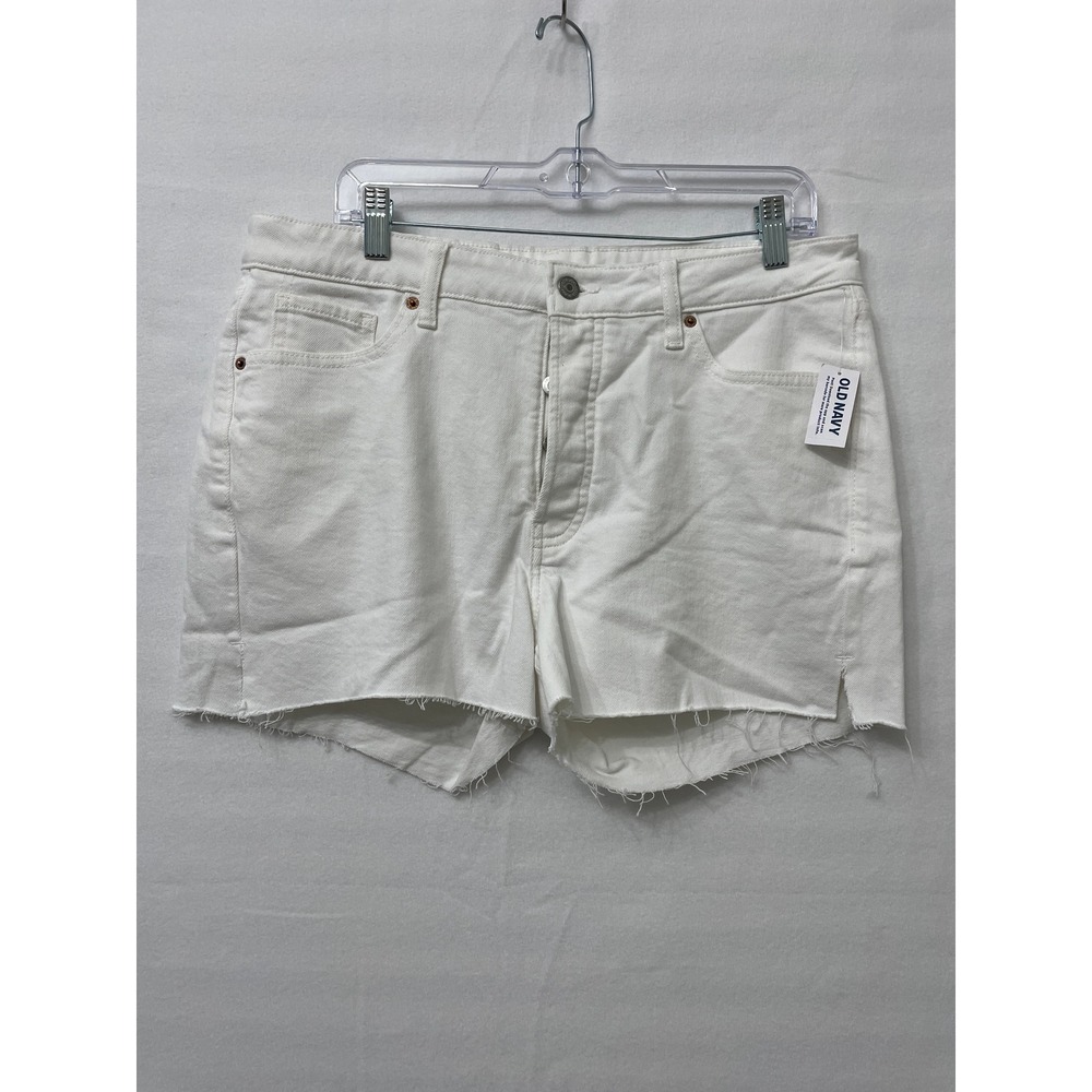 New Old Navy OG Straight Denim Shorts size 14 White High Rise Raw Hem Button Fly
